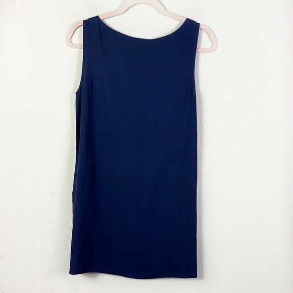 Eileen Fisher 100% Silk Georgette Crepe Ballet Neck Long Tank Tunic navy blue XS - Picture 2 of 8
